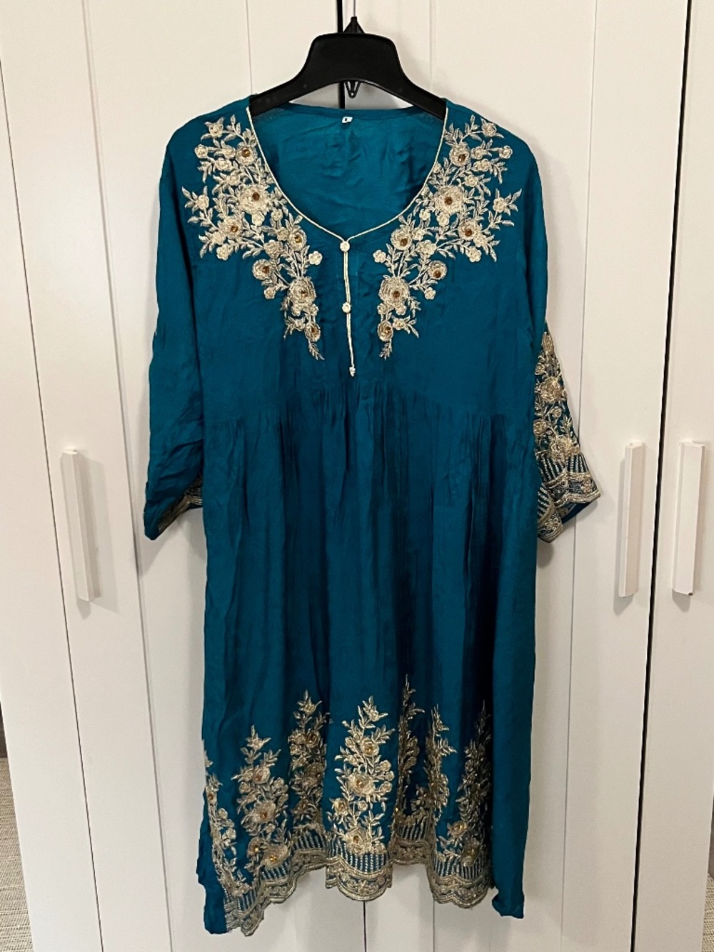 teal 5-piece desi dress, salwar qamees, pakistani indian dress